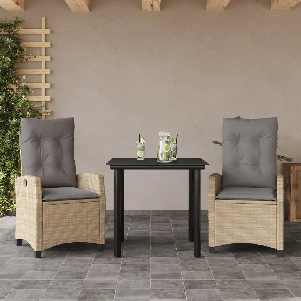 Set Pranzo da Giardino 3 pz con Cuscini Beige Misto Polyrattan