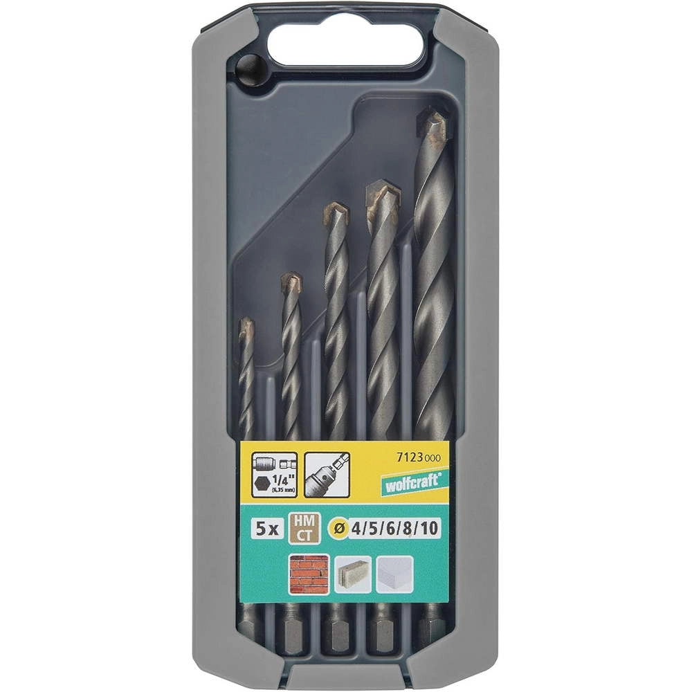 Punte Trapano per Pietra HM Ø 4-10 mm Esagonale Wolfcraft Set 5 pz