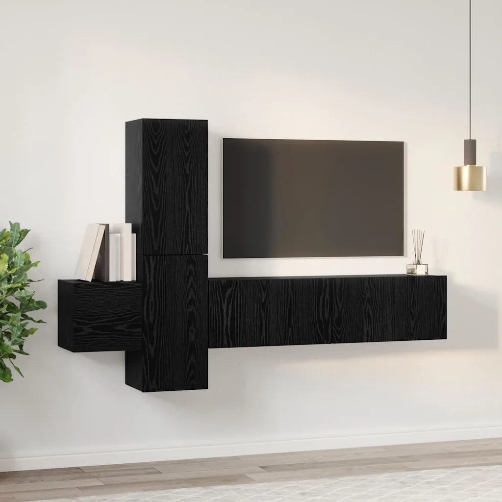 Set mobile TV 5 pcs Rovere Nero Legno multistrato