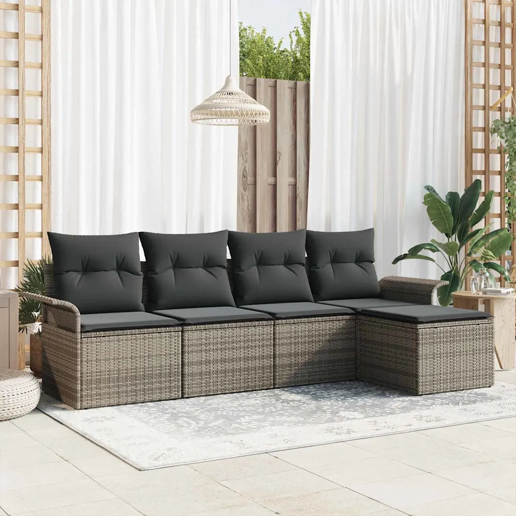 Divano da esterno con cuscino 5 pcs Grigio polyrattan 3345319