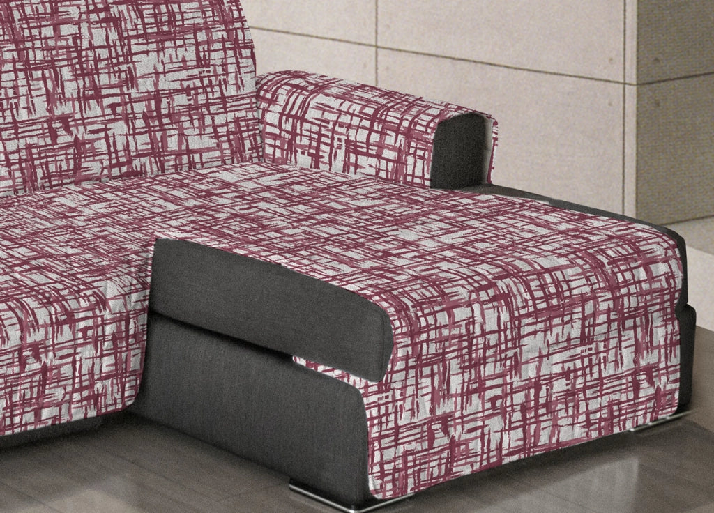 Copridivano Trapuntato Antimacchia Per Divani Con Penisola Dis. Reticolo - 240-245 cm - Bordeaux