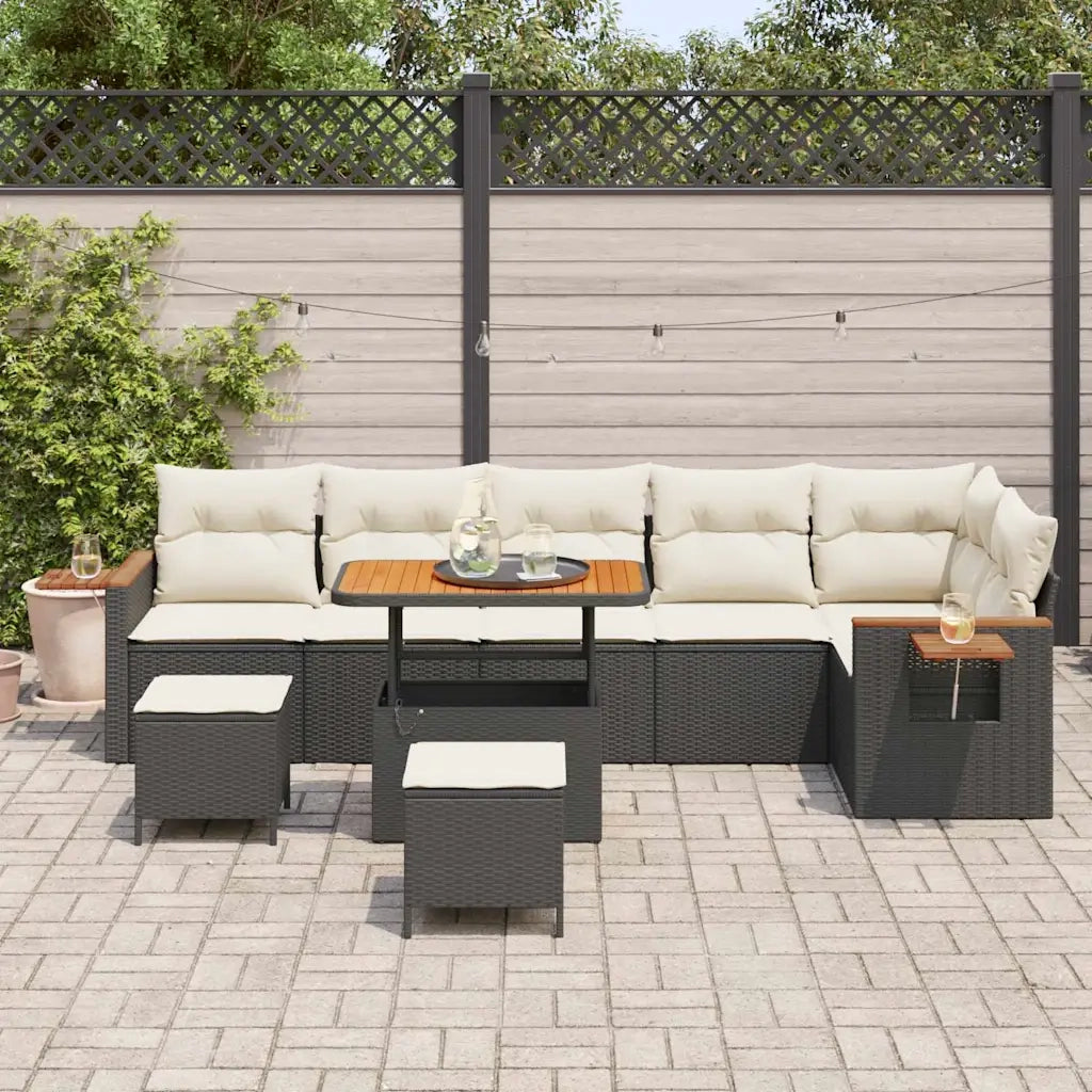 Set Divano da Giardino 11 pcs Nero e Crema polyrattan