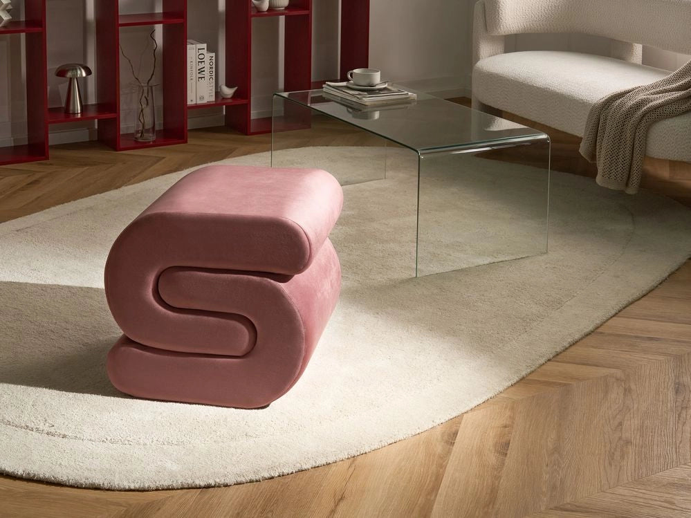 Pouf imbottito in velluto a forma di S rosa soggiorno stile moderno