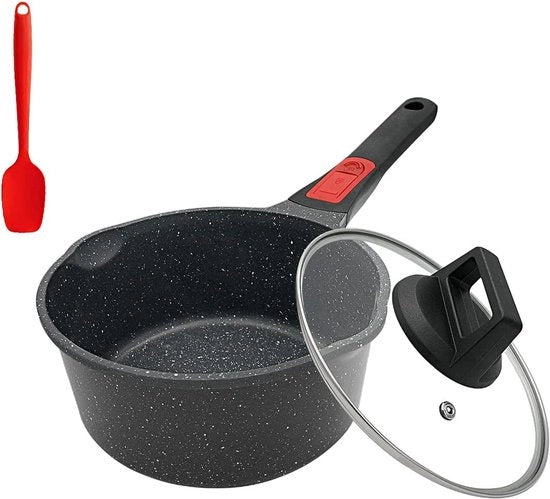 Piatto in acciaio inox 16 cm con coperchio, pentola, induzione, antiaderente, 1,5 l, pentola a latte con beccuccio, con maniglia rimovibile, adatto a tutti i tipi di forni, forno e lavastoviglie resistente.