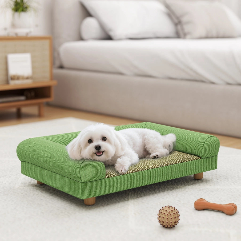 Cuccia per cani e gatti rialzata in velluto ¨C zephmum ¨C verde 63x41x17 cm