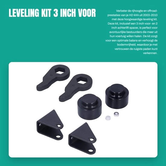 Kit di Livellamento 3 Pollici Anteriore - 2 Pollici Posteriore - Spaziatura di Alzamento - Adatto per H2 4x4 - Resistente alle Sfregature - Duraturo - Kit di Elevazione
