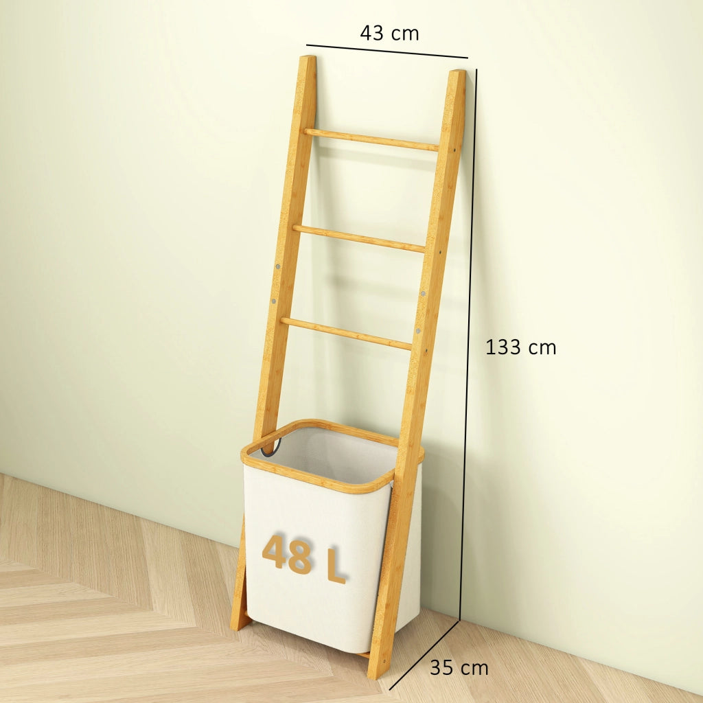 Mobile da Bagno con Cestino ¨C Zephmum ¨C Bamb¨´ 43x35x133 cm Bianco