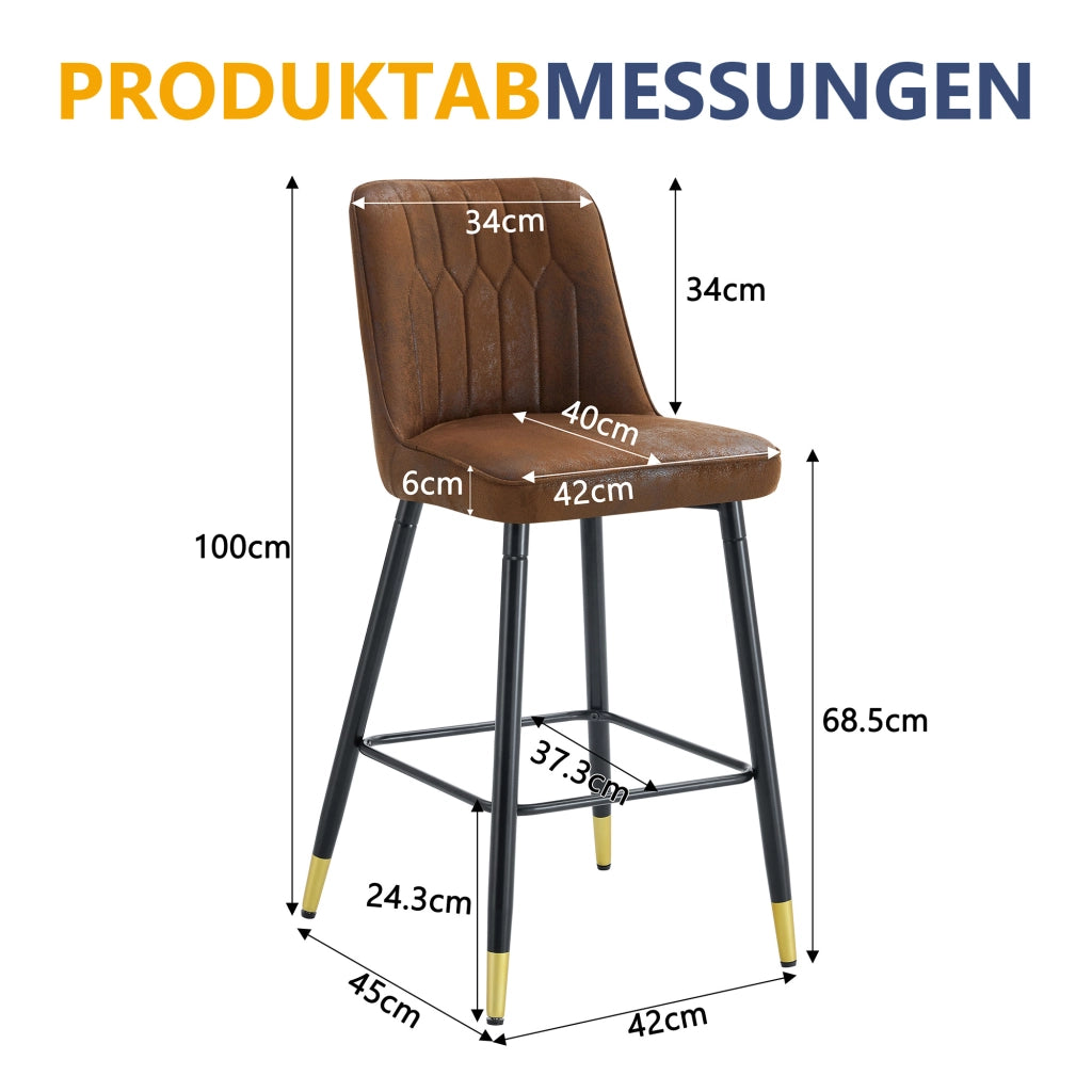 Set di 2 sgabelli da bar con schienale ergonomico; poggiapiedi e struttura in metallo in tessuto marrone e nero