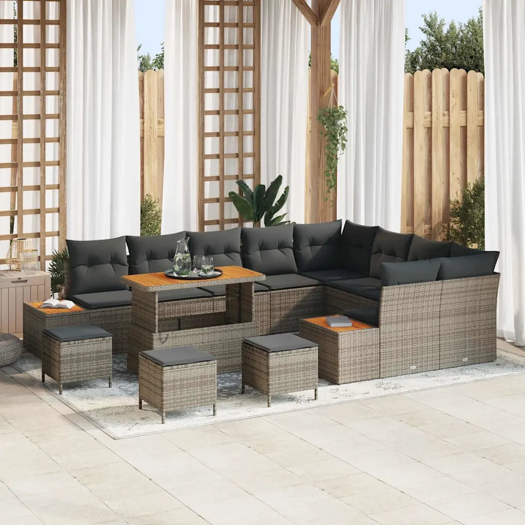 Set Divano da Giardino con cuscino 13 pcs Grigio Poly Rattan