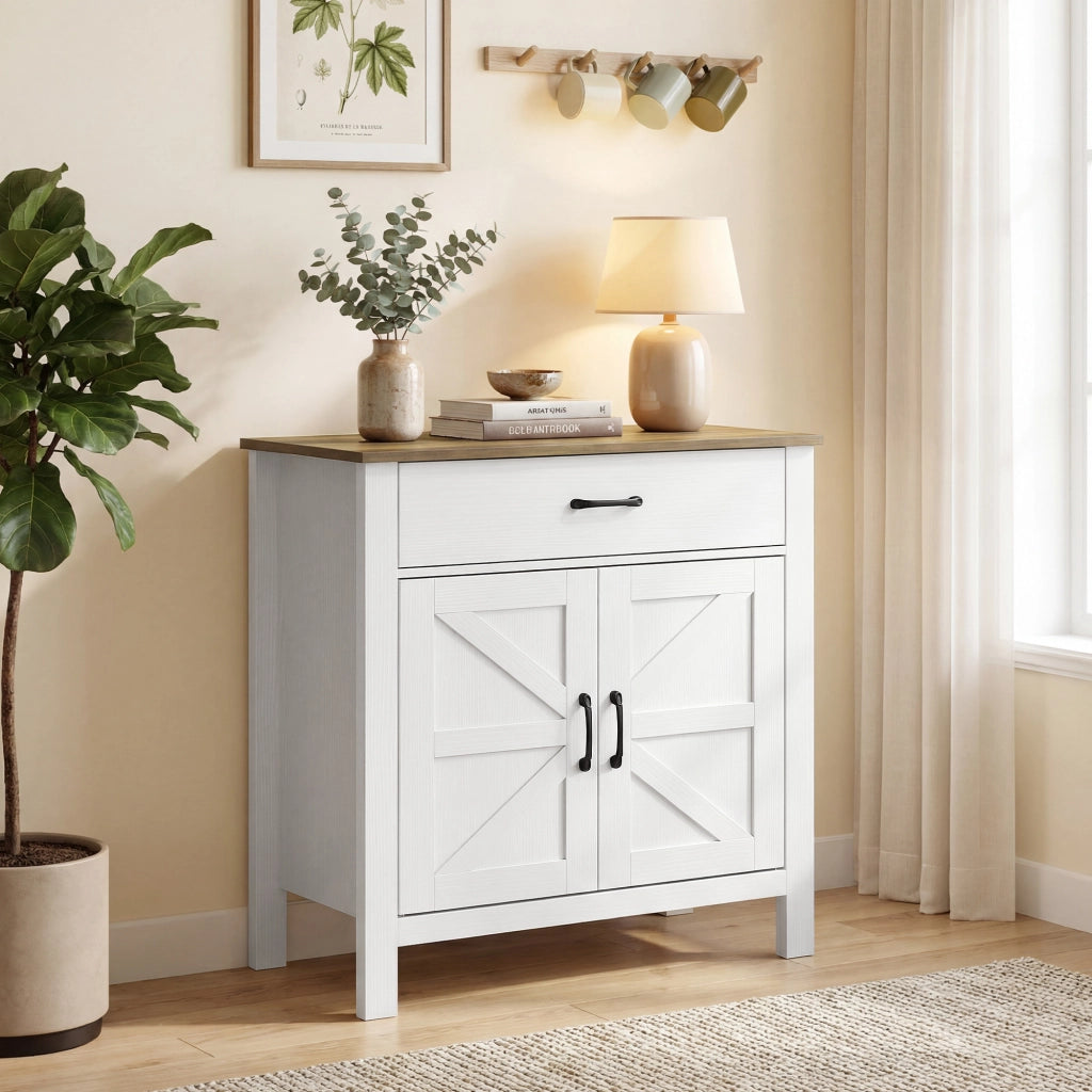 Mobile buffet salvaspazio ¨C Xylo ¨C 2 ante stile fienile, cassetto, ripiano regolabile, 77x39,3x81,5 cm