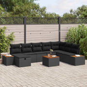Set Divano da Giardino con cuscino 9 pcs Nero Poly Rattan