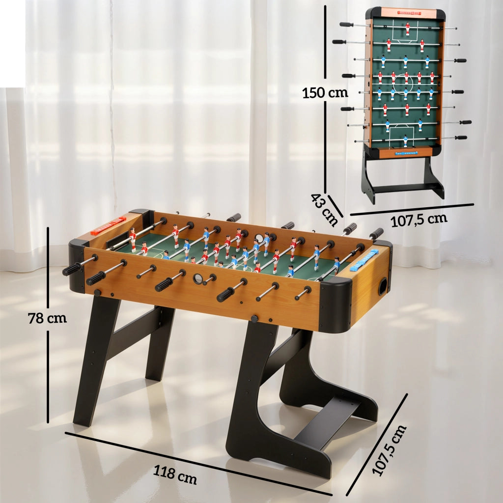 Calcio balilla pieghevole in legno ¨C Xylo ¨C 22 giocatori con 2 palline, 118x107,5x78 cm