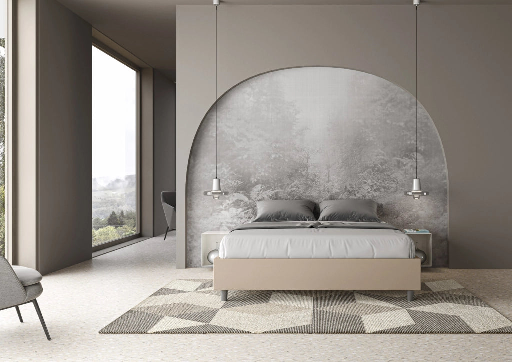 Letto Matrimoniale 160x210 cm con Rete e Contenitore Giroletto con Alzata Comoda Imbottito in Similpelle Azelia Tortora