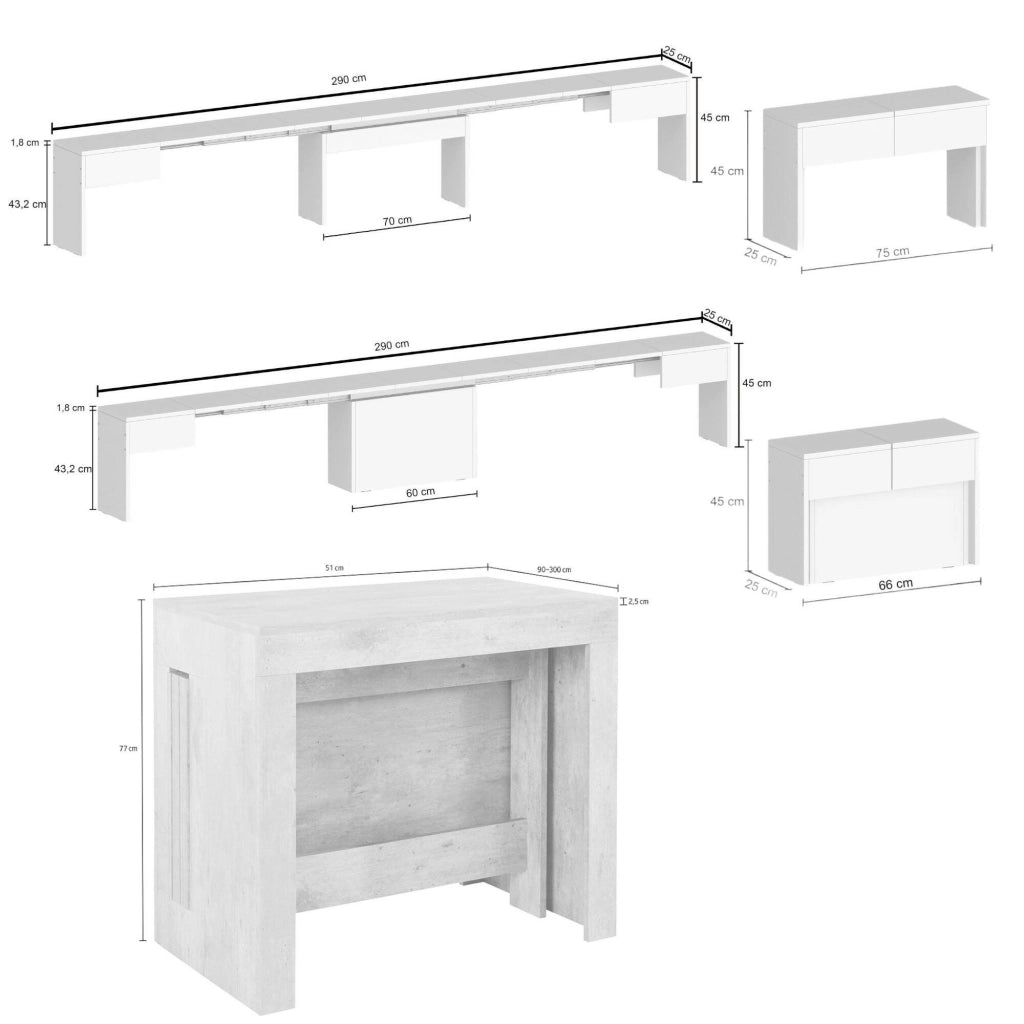 Set tavolo e sedie Auditore, Composizione multiuso, Set con consolle e 2 panche allungabili, 100% Made in Italy, 66x25h45 cm, Olmo