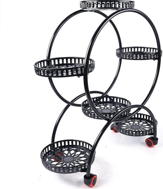 Pianta in Legno - 6 Vasi - Mobiliere - Portatile - Per Soggiorno e Giardino - Nero - 73 x 32 x 80