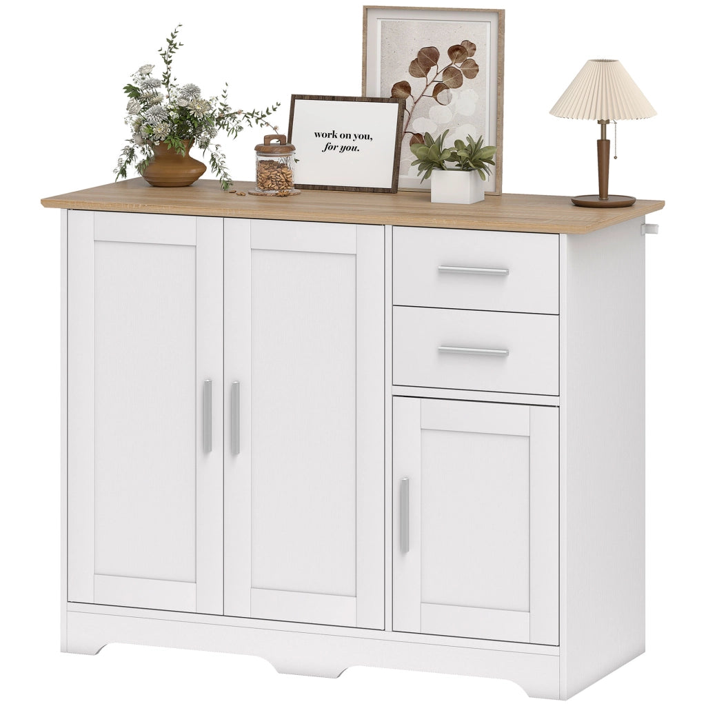 Credenza con 2 cassetti e 3 ante ¨C Xylo ¨C Bianco e legno naturale 100x40x78 cm