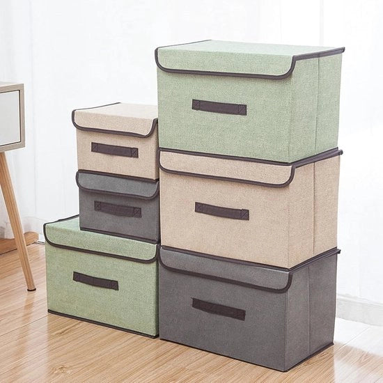 Set di 6 Scatole di Stoccaggio Opportune con Copertura per Abbigliamento e Camera, Verde Chlorotico