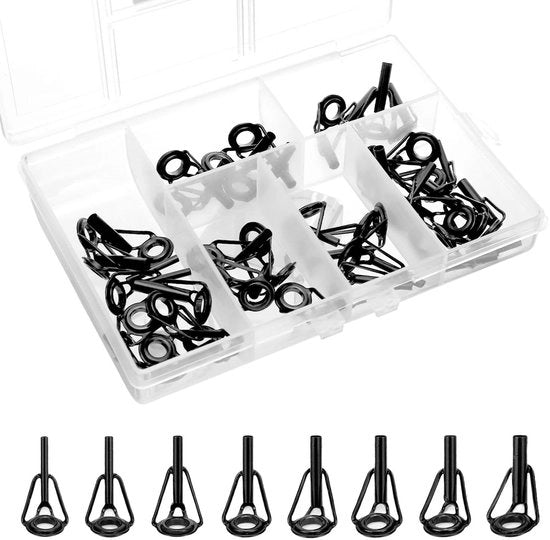 Set di riparazione per attrezzature da pesca - 40 pezzi - guide a anello in acciaio inossidabile e porcellana - 8 misure - adatto per diverse attrezzature da pesca - contenitore portatile per attrezzature da pesca