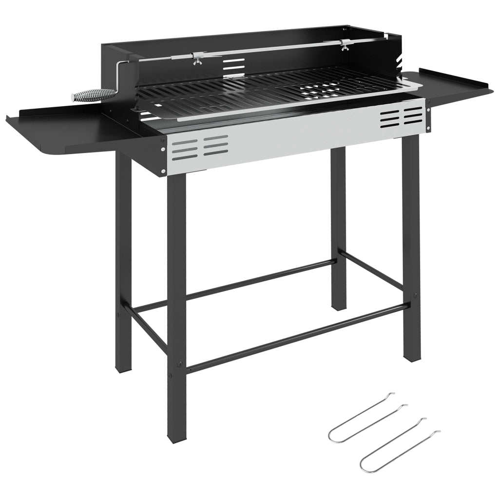 Barbecue a Carbone con Spiedo Rotante ¨C Xylo ¨C Griglia Regolabile 118x32x90cm Nero