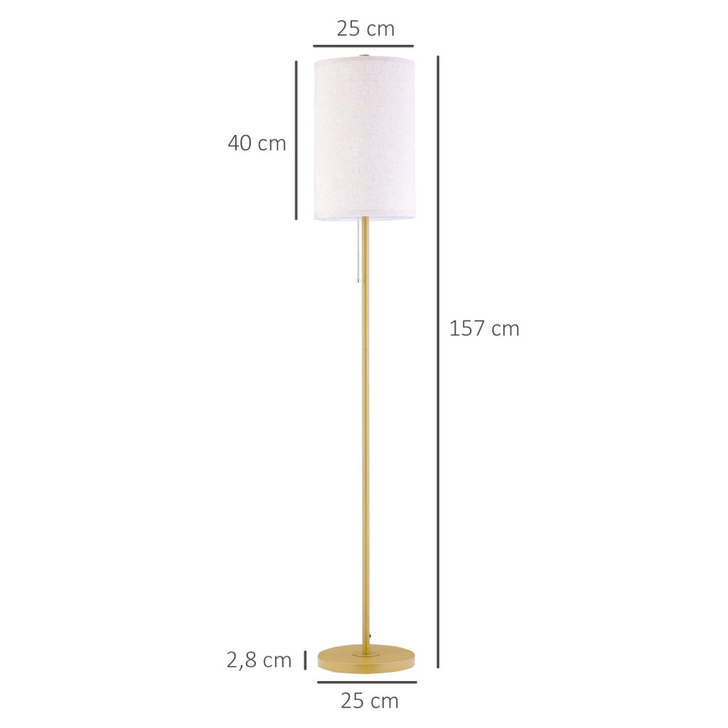 Lampada da terra elegante ¨C Xylo ¨C Acciaio con paralume in tessuto, interruttore a catena, oro e bianco