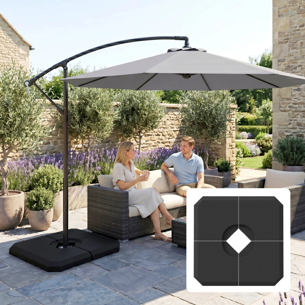 Base per Ombrellone 4 Pezzi Riempibile ¨C Minimal ¨C Nero 100x100cm