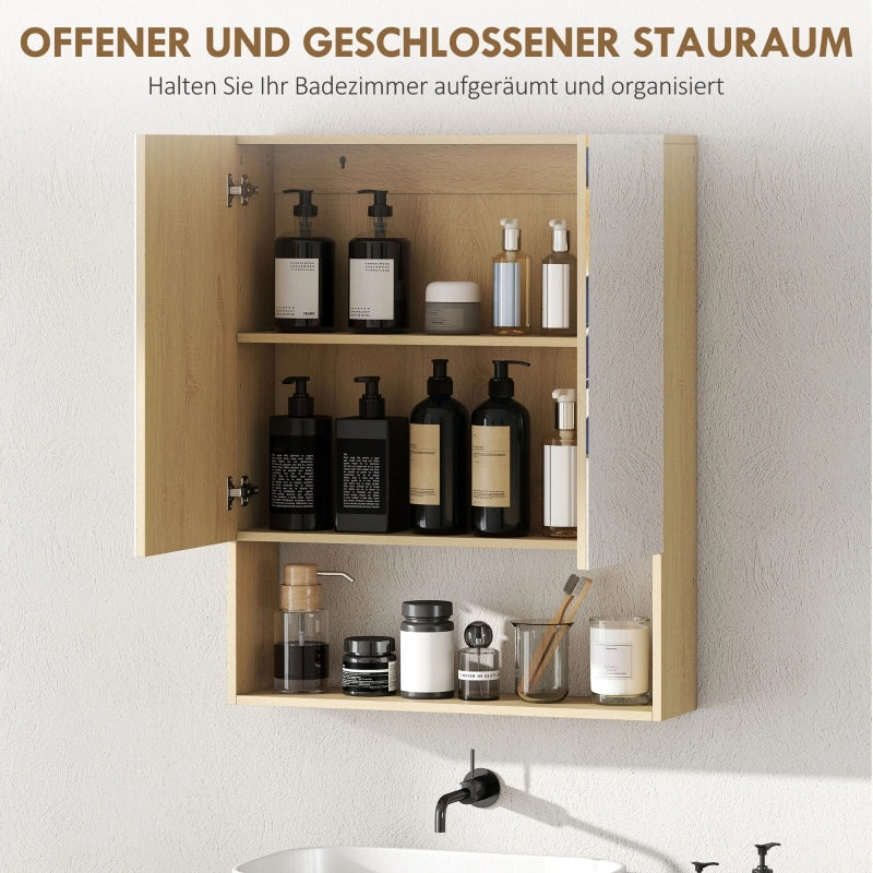 Mobile da bagno, ante a specchio, ripiano aperto, montaggio a parete, MDF, truciolato, rovere