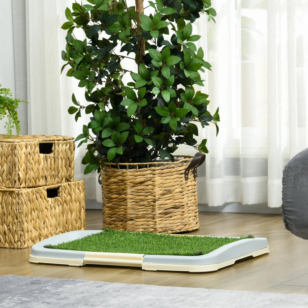 Lettiera per Cani 3 Strati con Prato Sintetico 63x48,5x6 cm con Griglia e Vassoio Inferiore Blu-grigio Bianco e Verde