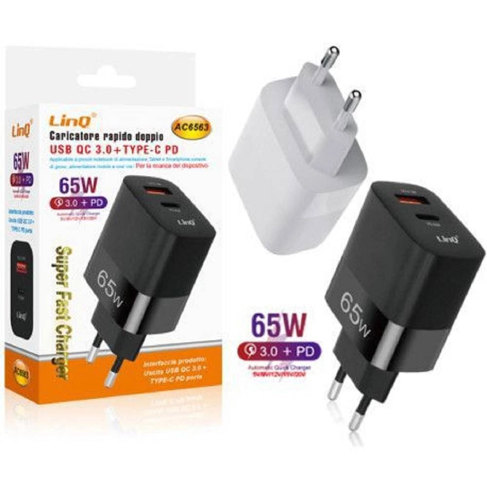 Trade Shop - Caricabatteria Rapido Doppio 65w Usb Quick Charge 3.0 + Type-c Power Delivery Ac6563 -