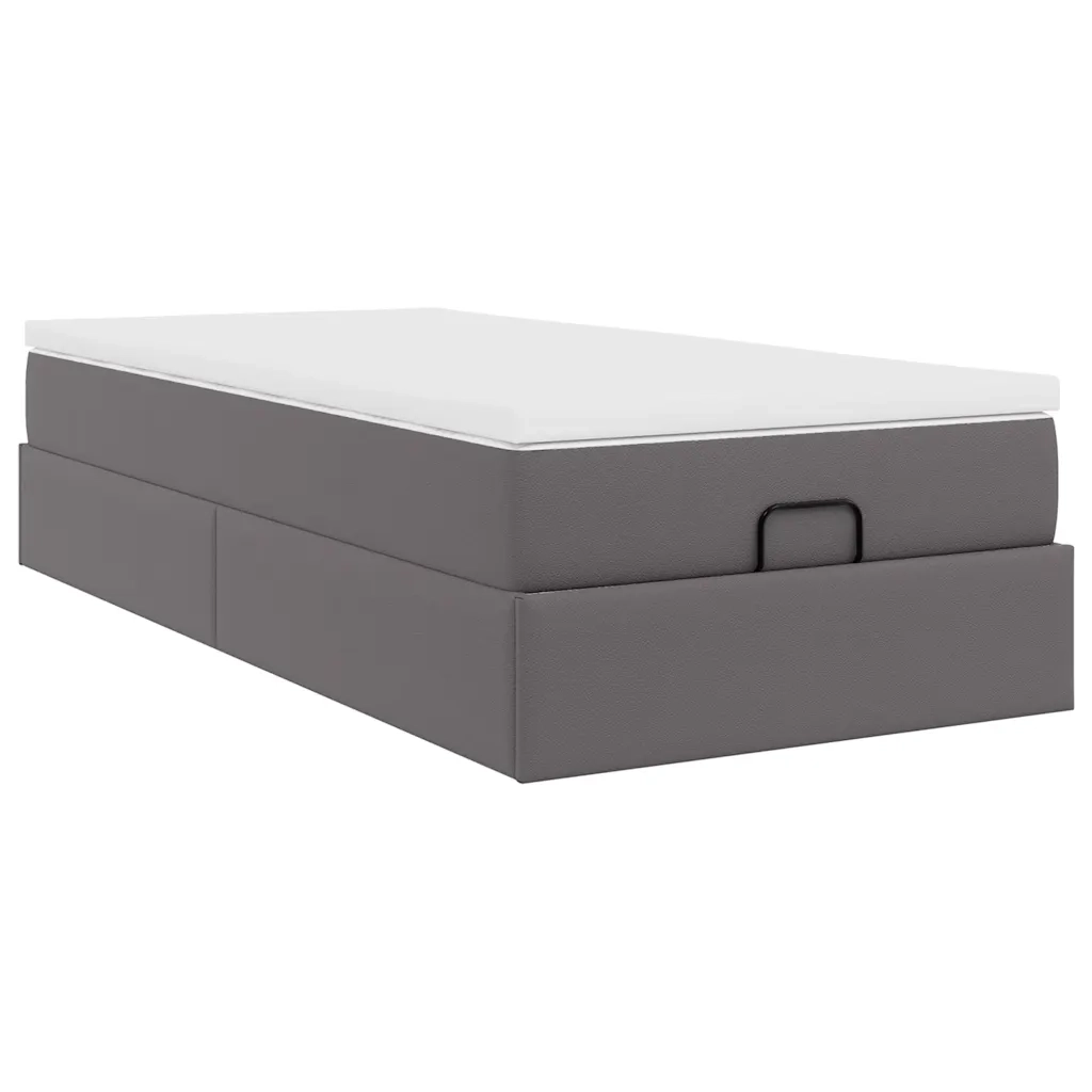 Struttura Letto Pouf con Materasso Grigio 80x200 cm Similpelle 3311009