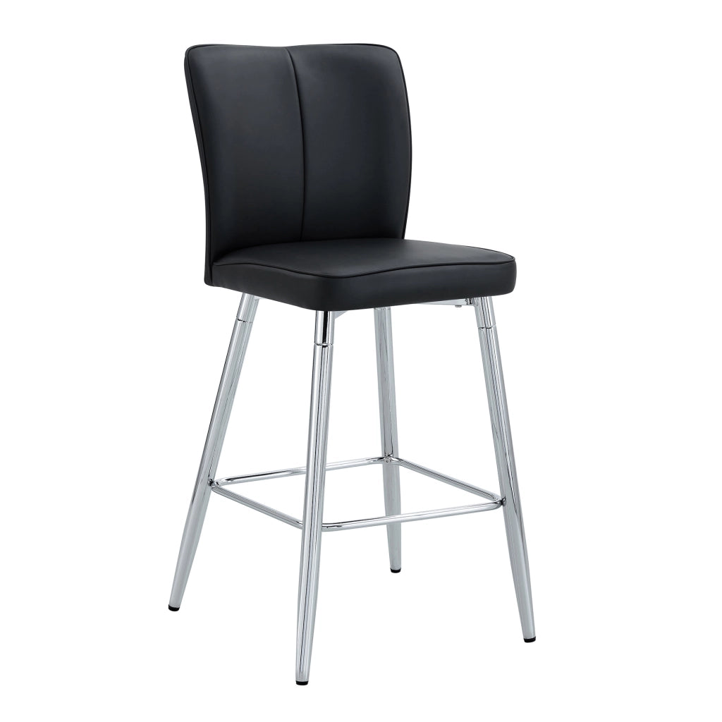 Set di 2 sgabelli da bar h 101 cm in PU nero e metallo argento, con schienale ergonomico e seduta imbottita