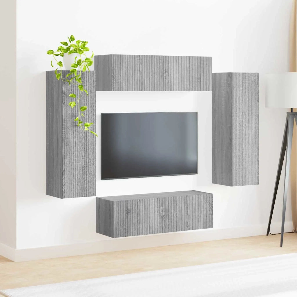 Set di Mobiletto da TV a Parete 4 pz-Credenza per TV sospesa Grigio Sonoma 512058