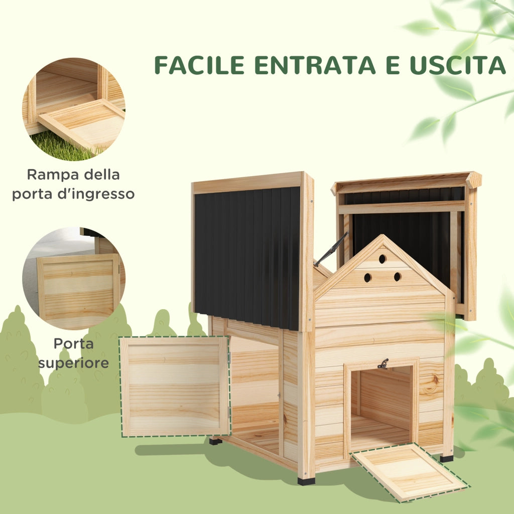 Casetta per Anatre da Esterno 78x90x92 cm con Rampa Fondo Rimovibile e Fori di Ventilazione in Legno