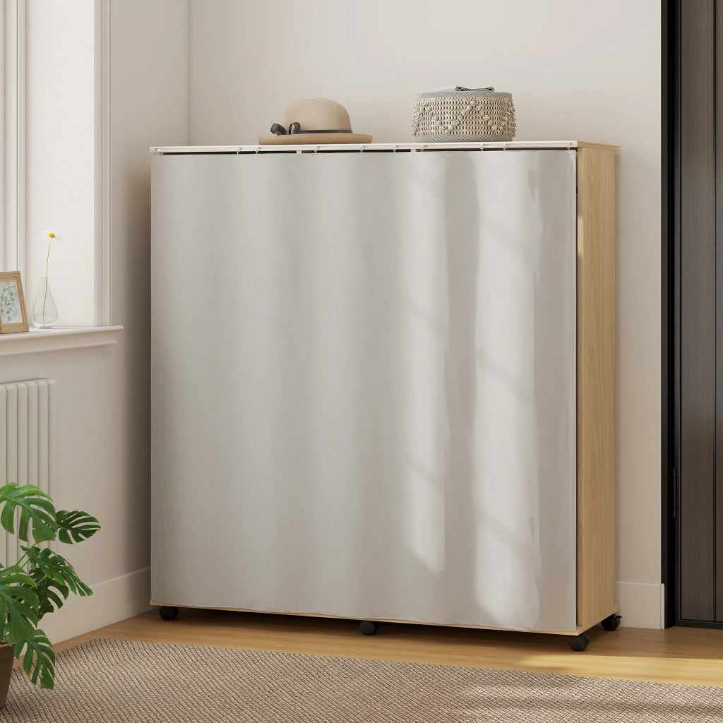 Armadio guardaroba mobile con ante e cassetti ¨C Xylo ¨C legno naturale 120x40x128cm con 6 ruote