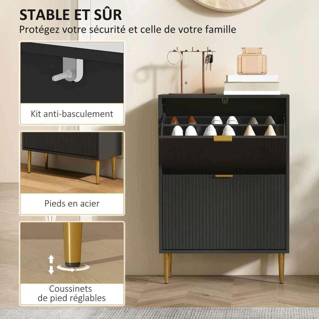 Scarpiera 12 paia con 2 ante ribaltabili e ripiani regolabili ¨C Xylo ¨C Nero 60x24x91,5cm