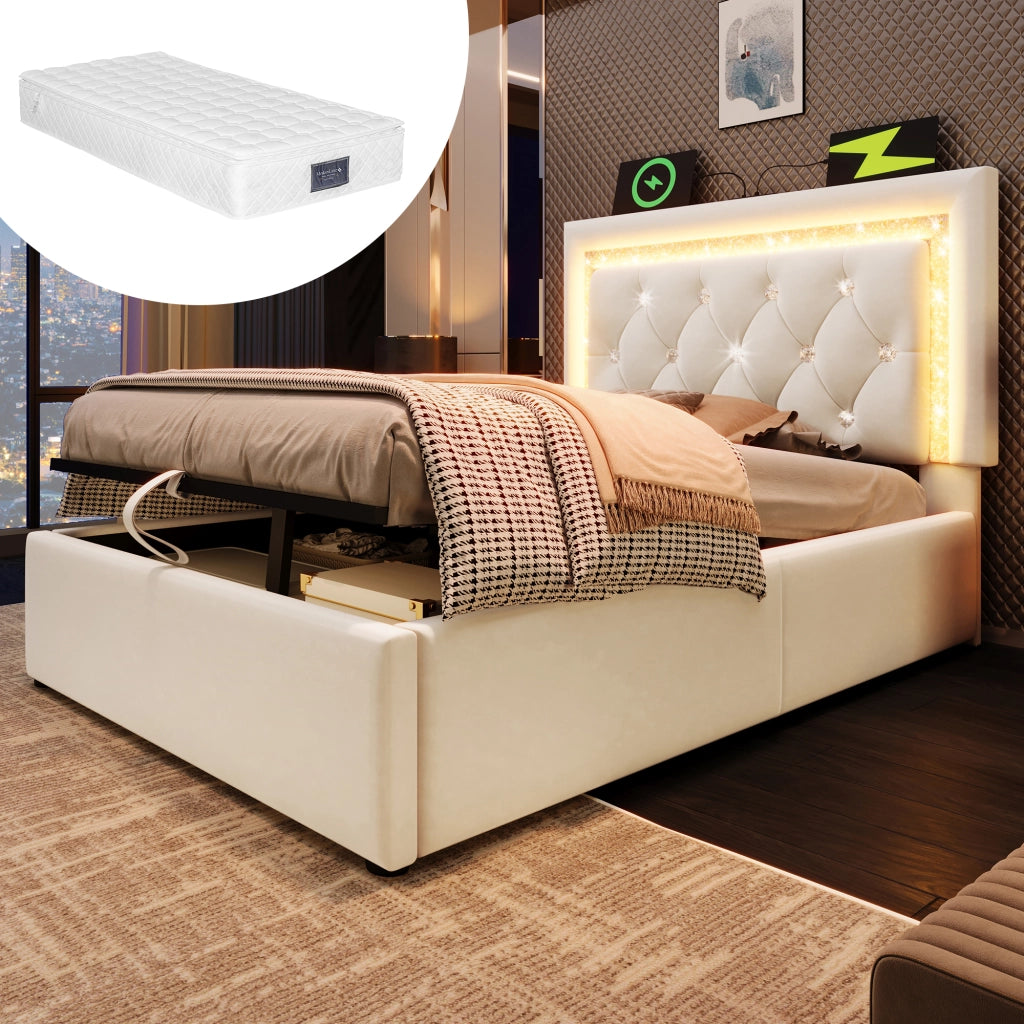 letto imbottito velluto beige 90x200 cm