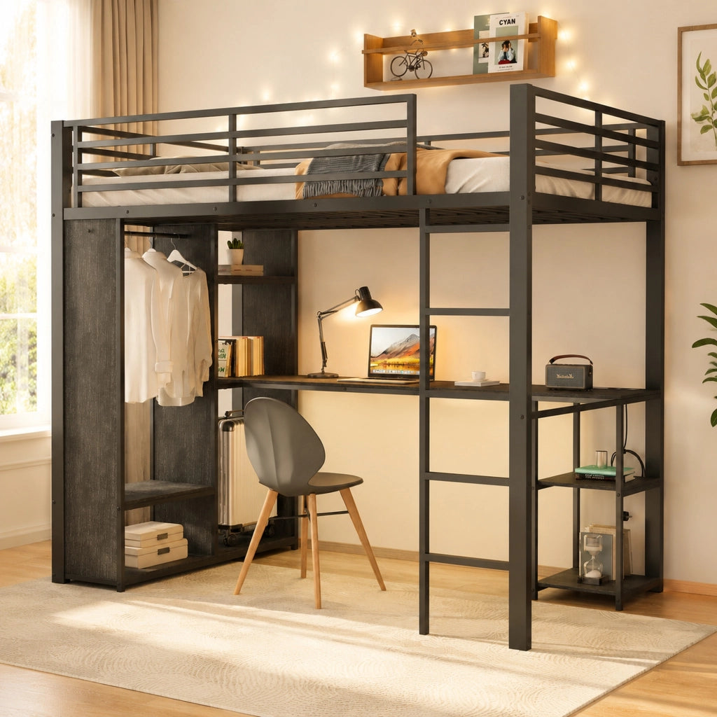 letto a castello mdf e metallo nero 90 x 200 cm