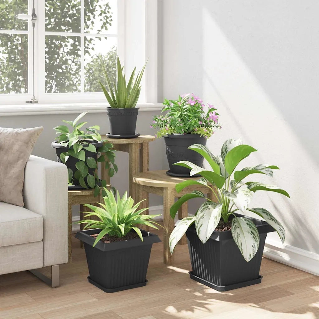 Fioriere | Cassetta per fiori | Vasi per Piante 24 pz Nero 28,5 x 28,5 x 22 cm Plastica