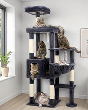 Albero per gatti XXL 167 cm - Grande palo con piattaforma, casa e ciotola per gatti grandi fino a 20+ lbs - Grigio scuro