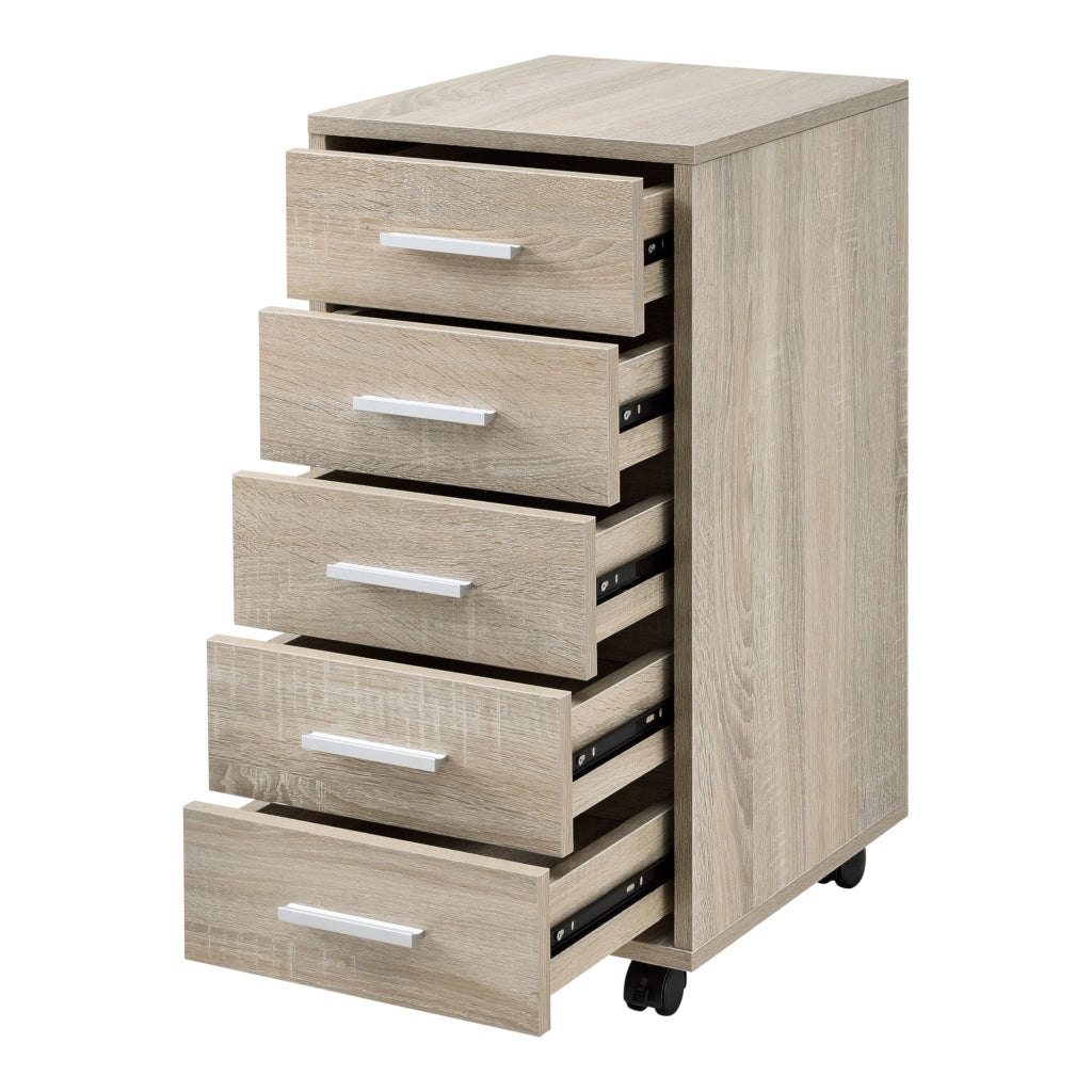 Cassettiera a Ruote Comodino con 5 Cassetti 63 x 33 x 38 cm - Effetto Rovere Sonoma [en.casa]