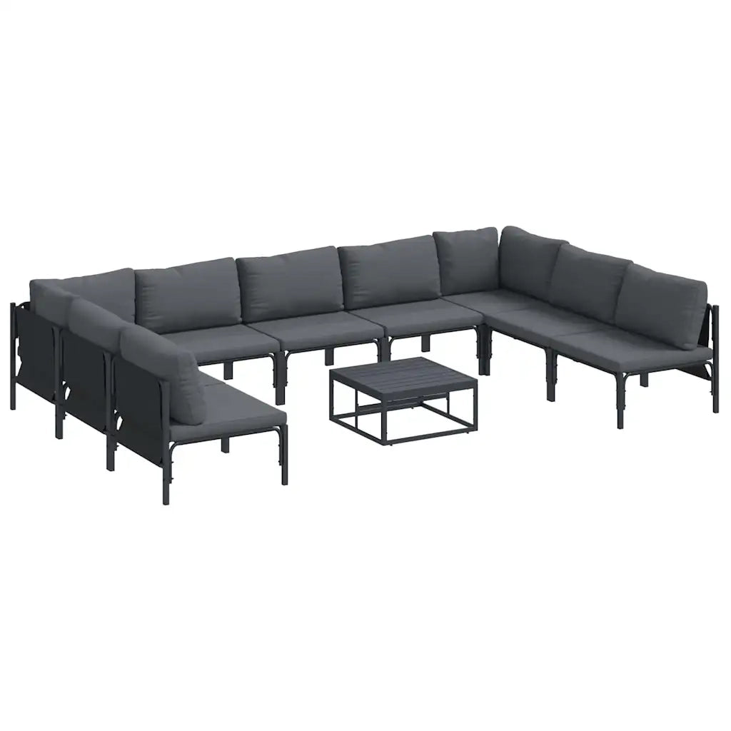 Set Divano da Giardino con cuscino 10 pcs Nero Acciaio 3379011