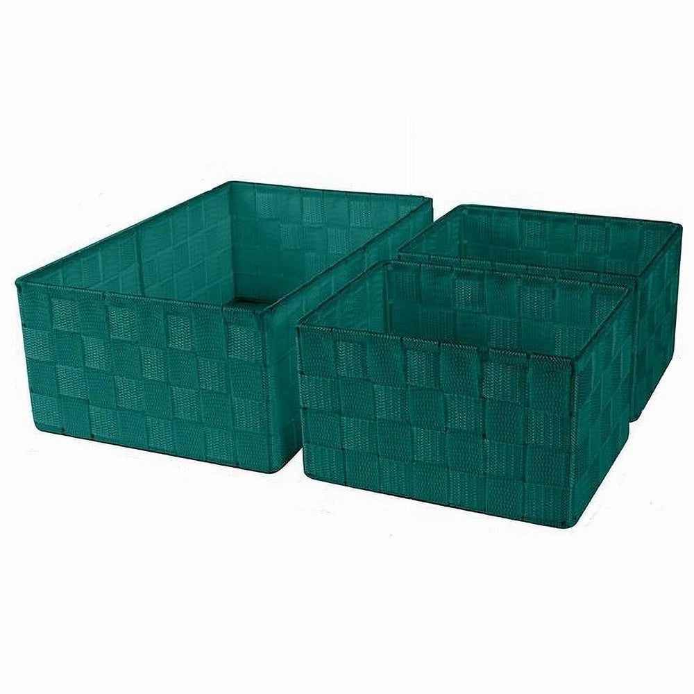 Trade Shop - Set 3 Cestini Porta Oggetti Organizer In Tessuto Rettangolari Bagno Verde 69951 -