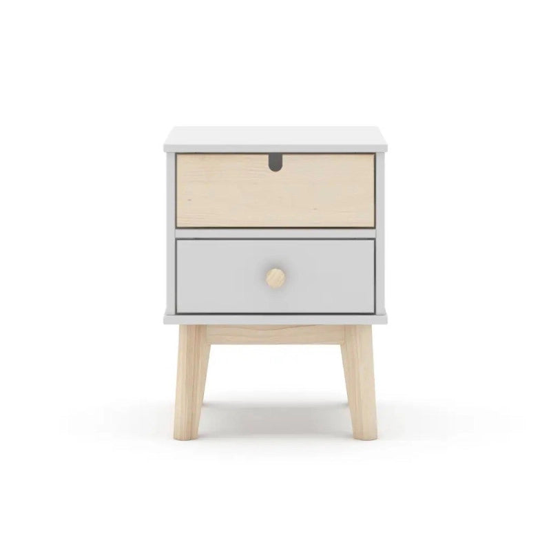 Comodino Estefania in legno con 2 cassetti colore bianco e pino