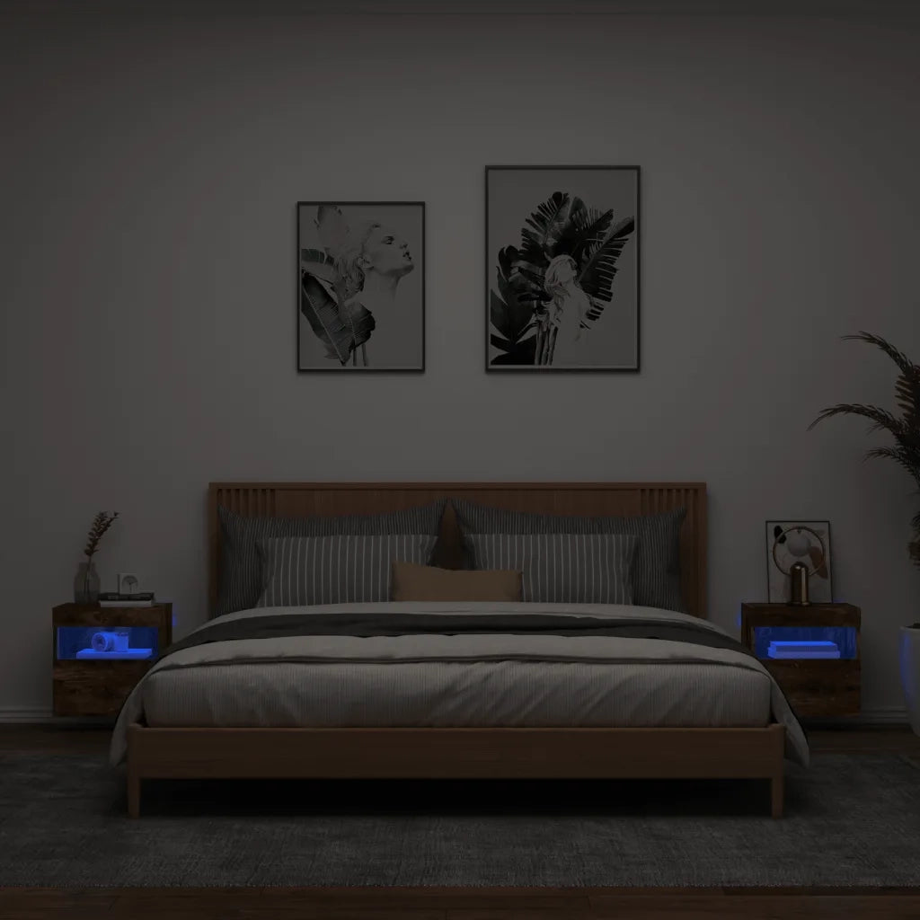 Mobili TV a Parete con Luci LED 2pz | Armadietto TV | Mobile Porta TV Rovere Fumo 40x30x40 cm