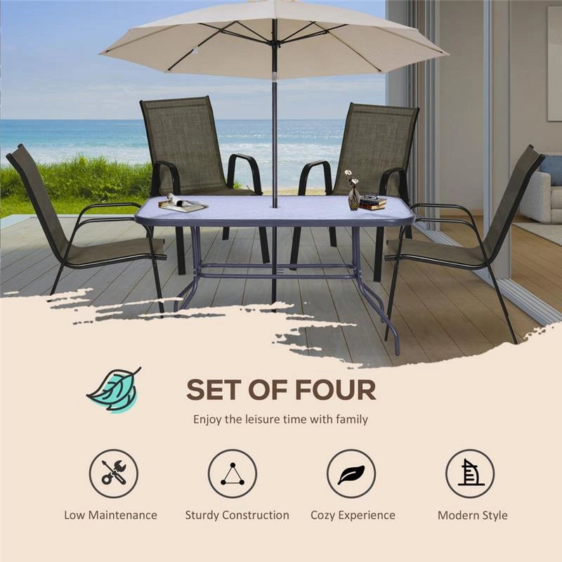 SET 4 SEDIE DA GIARDINO CON BRACCIOLI IN TESSUTO TRASPIRANTE MARRONE