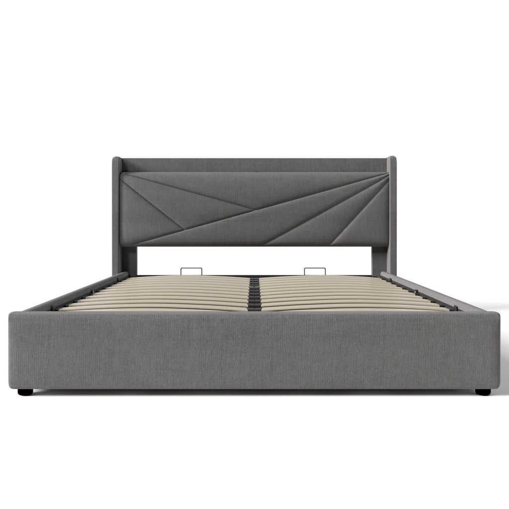 letto imbottito cotone lino grigio 160x200 cm