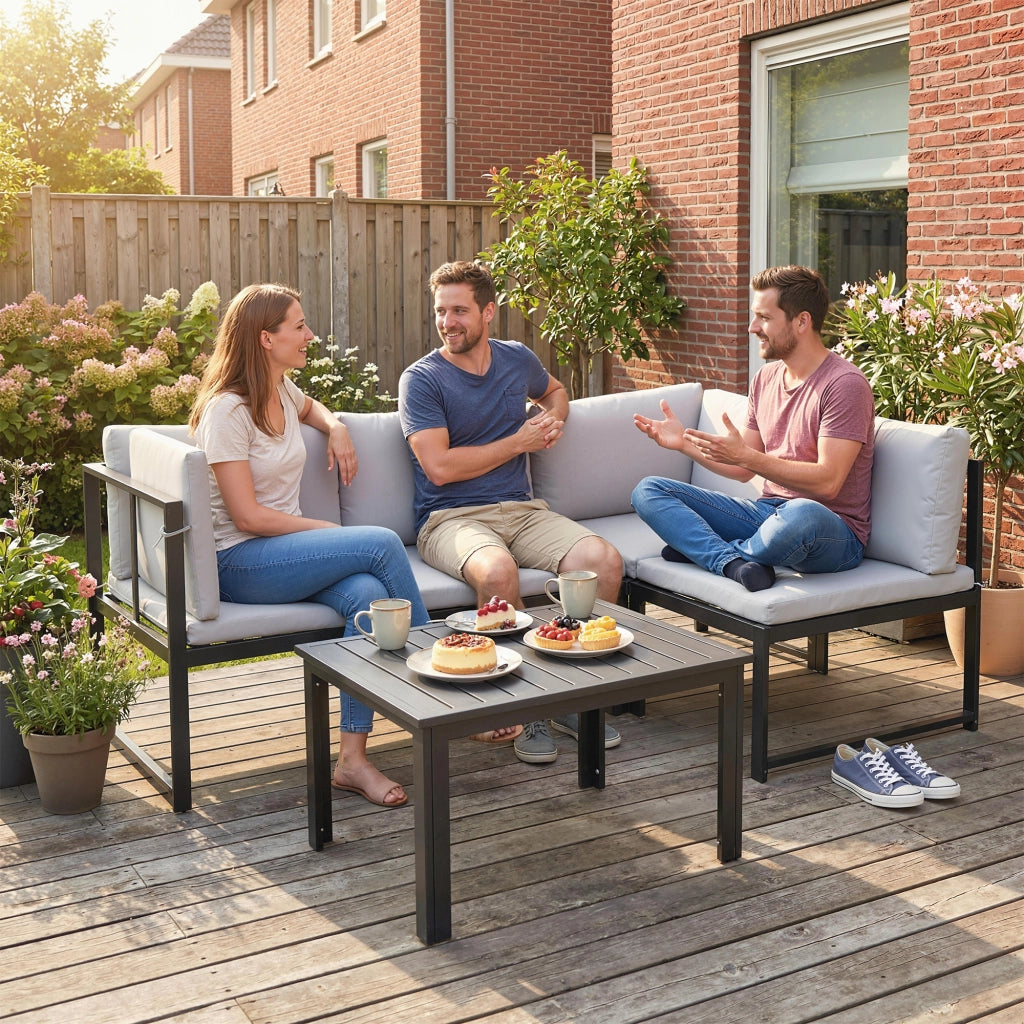 Set divani da giardino 4 posti con cuscini ¨C Zephmum ¨C Grigio, Polyrattan