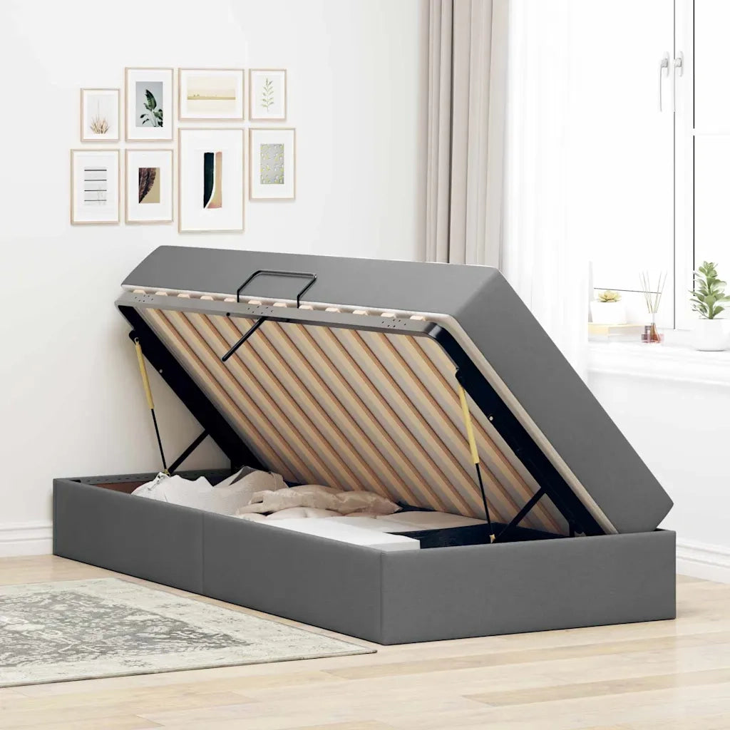 Letto con contenitore e materasso Grigio scuro 100 x 200 cm