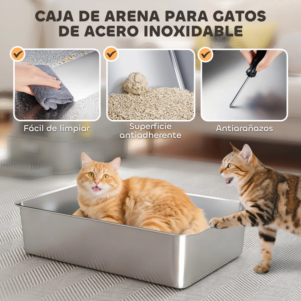 Lettiera per Gatti XL ¨C Xylo ¨C Acciaio Inox con Coperchio Ribaltabile 180¡ã Pareti Alte Grigio Chiaro