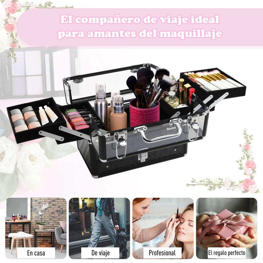 Cofanetto Portagioie Trucco ¨C Xylo ¨C Alluminio con Vassoi Estraibili 30x18,5x22cm Nero