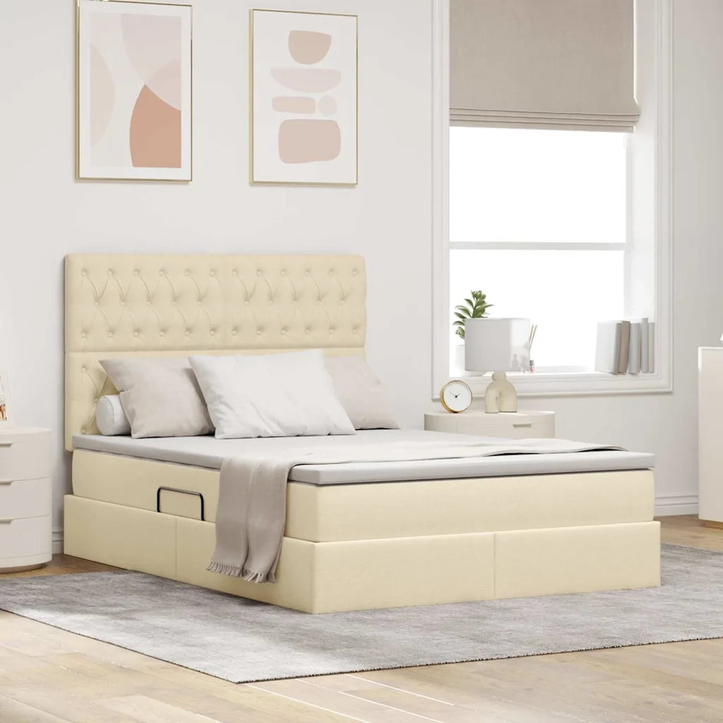 Letto con contenitore e materasso Crema 140 x 190 cm Poliestere 3371845